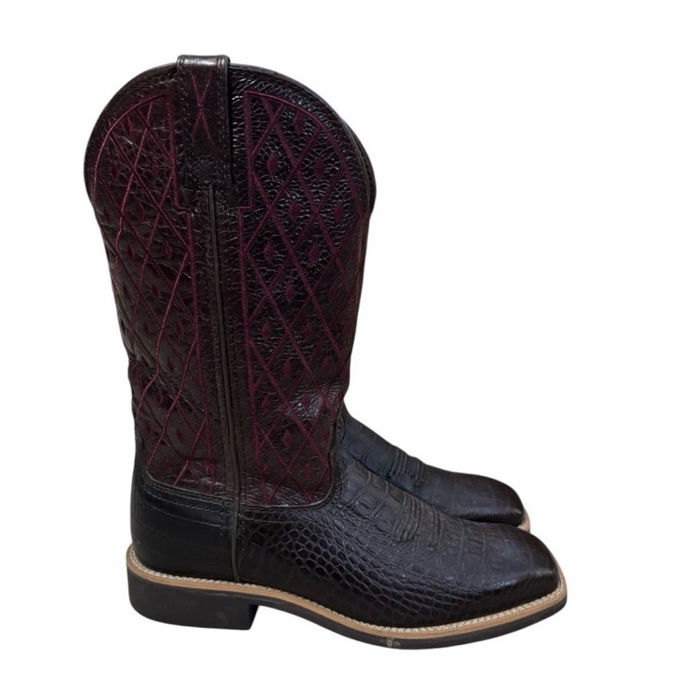 Twisted X Women's Black and Burgundy Croc-Embossed Western Boots